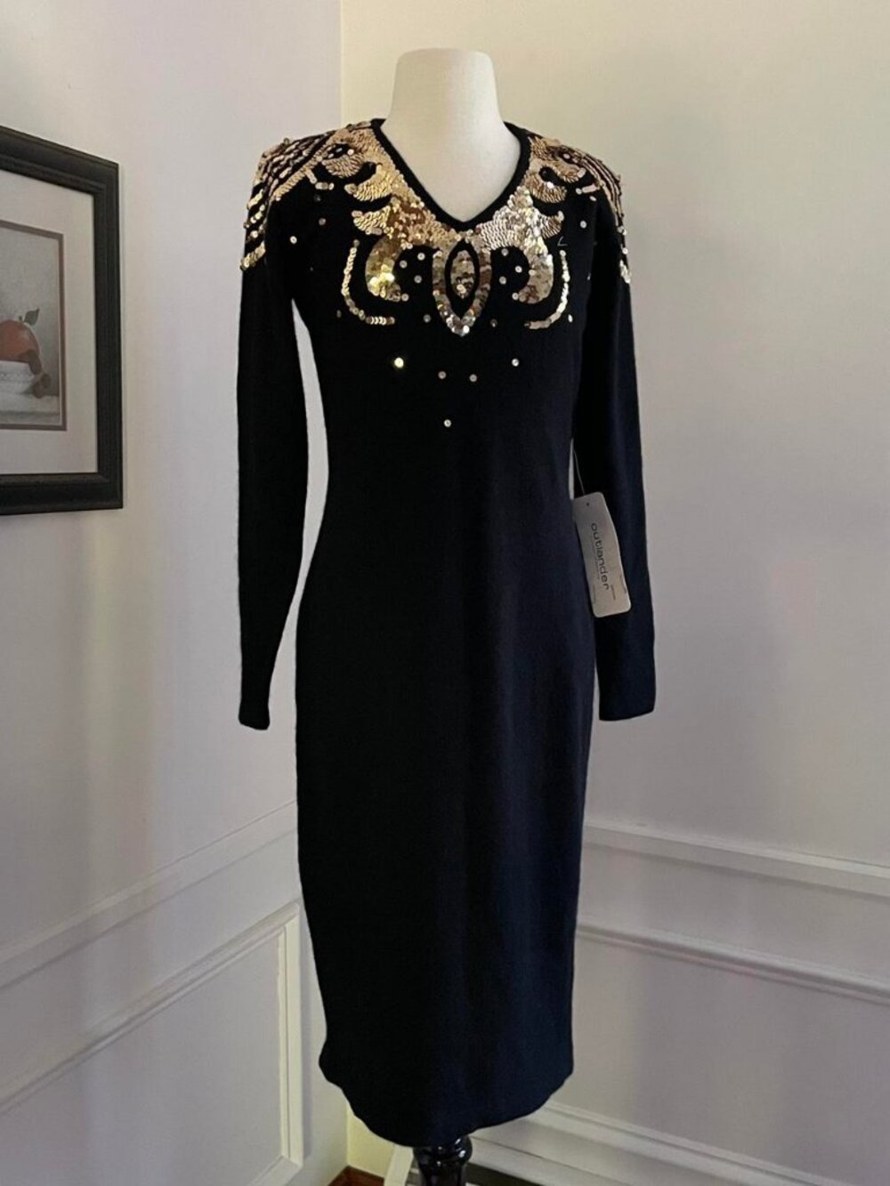 Leslie Fay Women's Black and Gold Dress